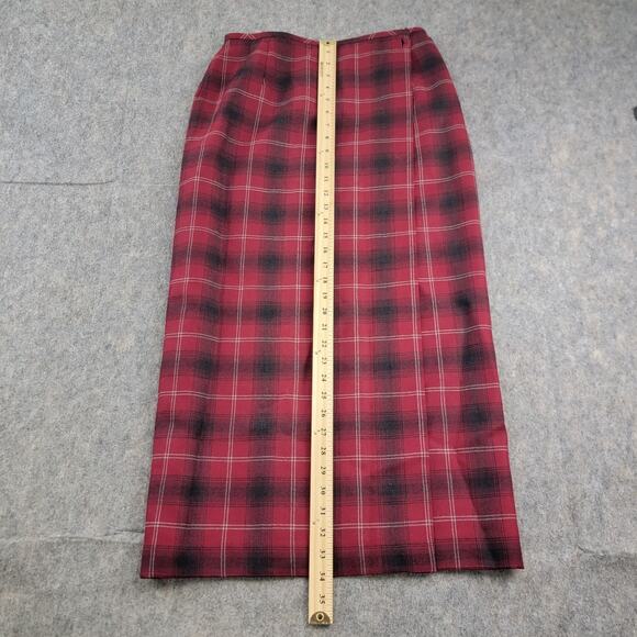 Liz Claiborne Y2K 100% Wool Plaid Maxi Wrap Skirt Size 8 Petite Red Academia - Picture 4 of 13